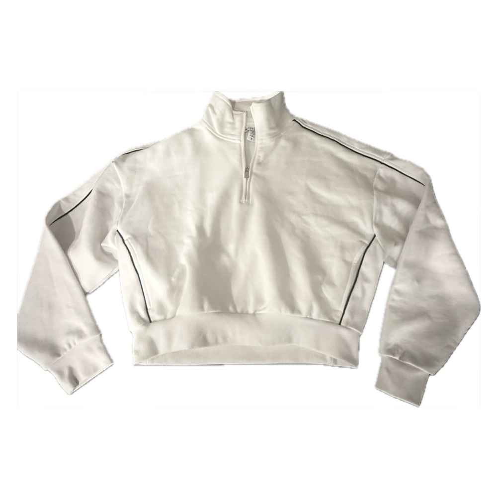 Athleta White Half-Zip Cropped Sweatshirt with Black Piping size small